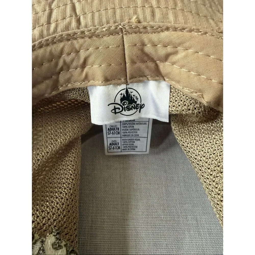 Disney Mickey Mouse Embroidered Tan Safari Fishing Sun Hat sz 57-61cm EUC